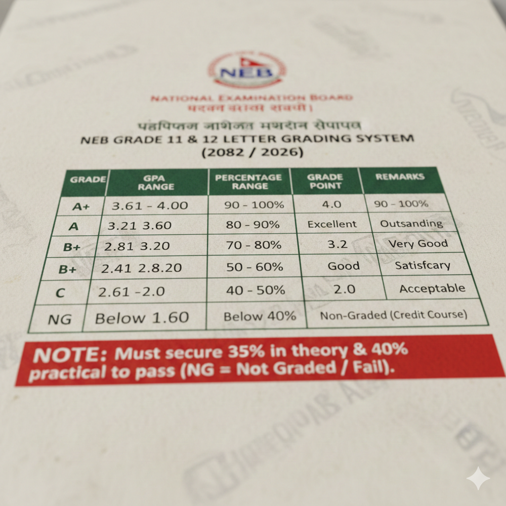 NEB Grading System GPA to Percentage Table 2082 Nepal